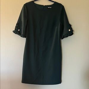 Karl Lagerfeld Dark Green Midi Dress with Ruffle Sleeves